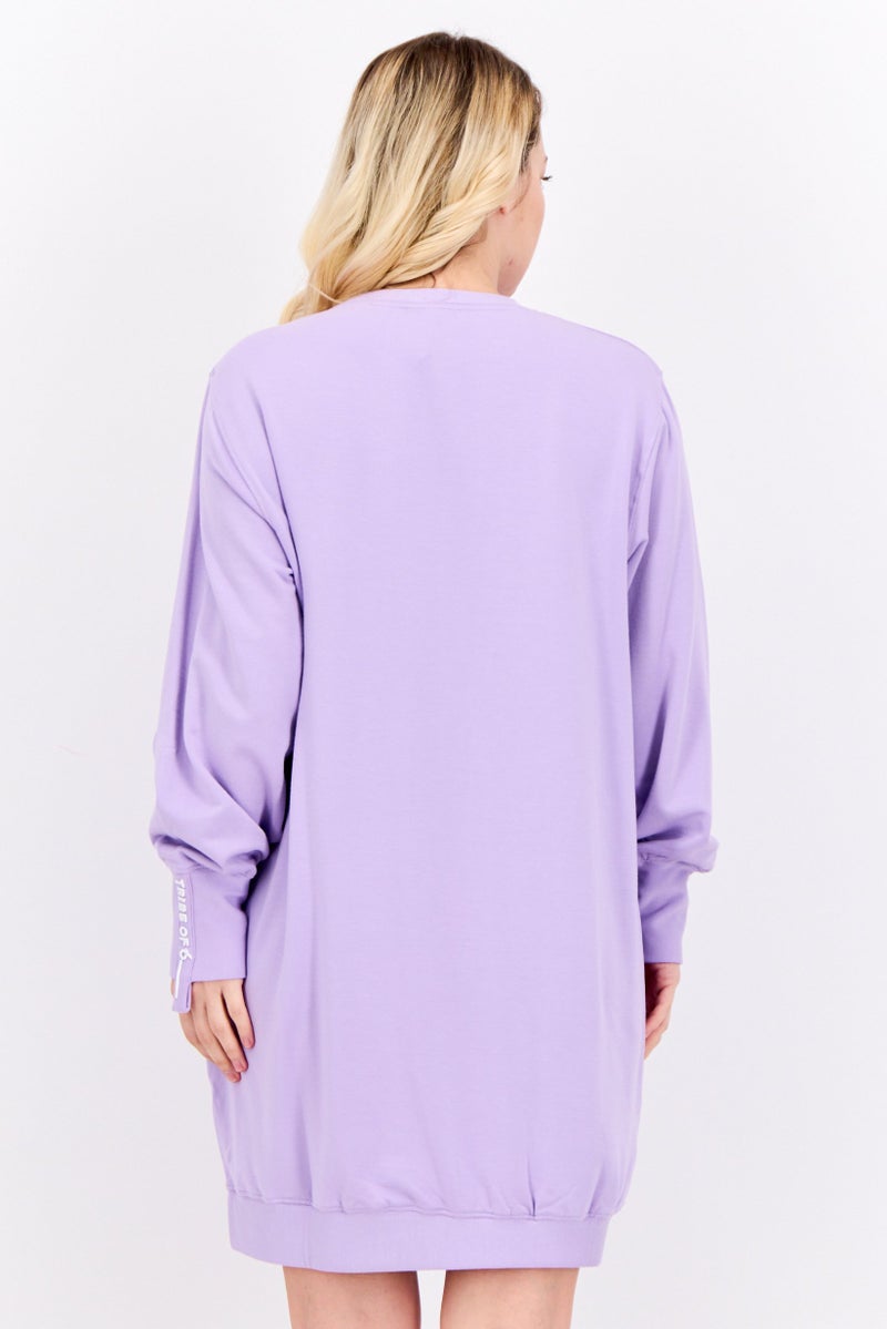 TRIBE OF 6 Women Embroidered Logo Casual Sweatdress, Purple - Image 3